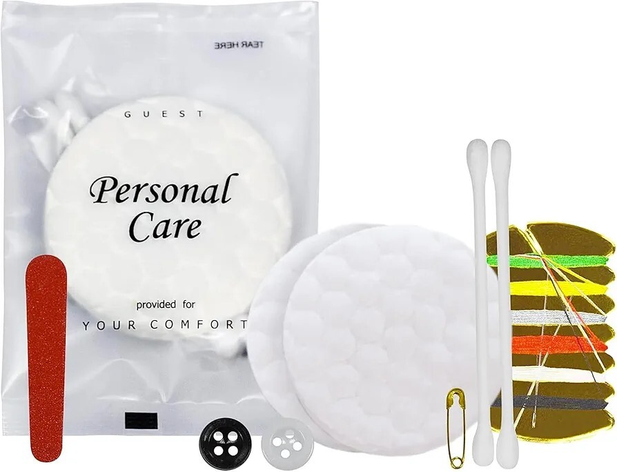 100 Personal Care Travel Packs-Cotton Rnds, Q-Tips, Nail File, & Sewing Kit