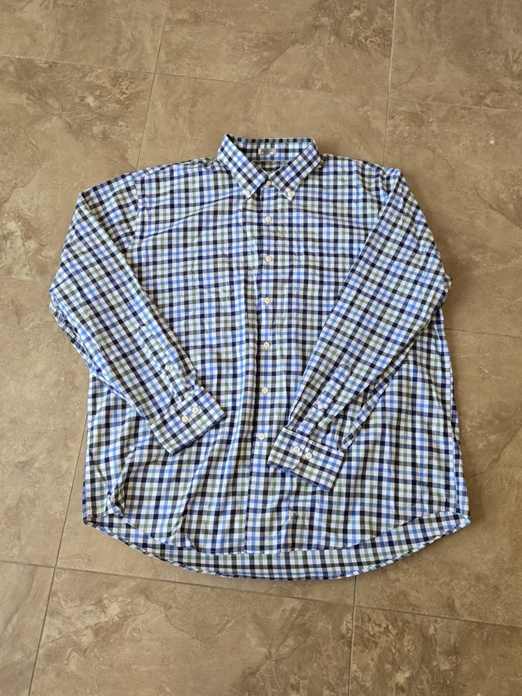Peter Millar Shirt Mens XXL 2XL Long Sleeve Button Down Black Blue Plaid Cotton