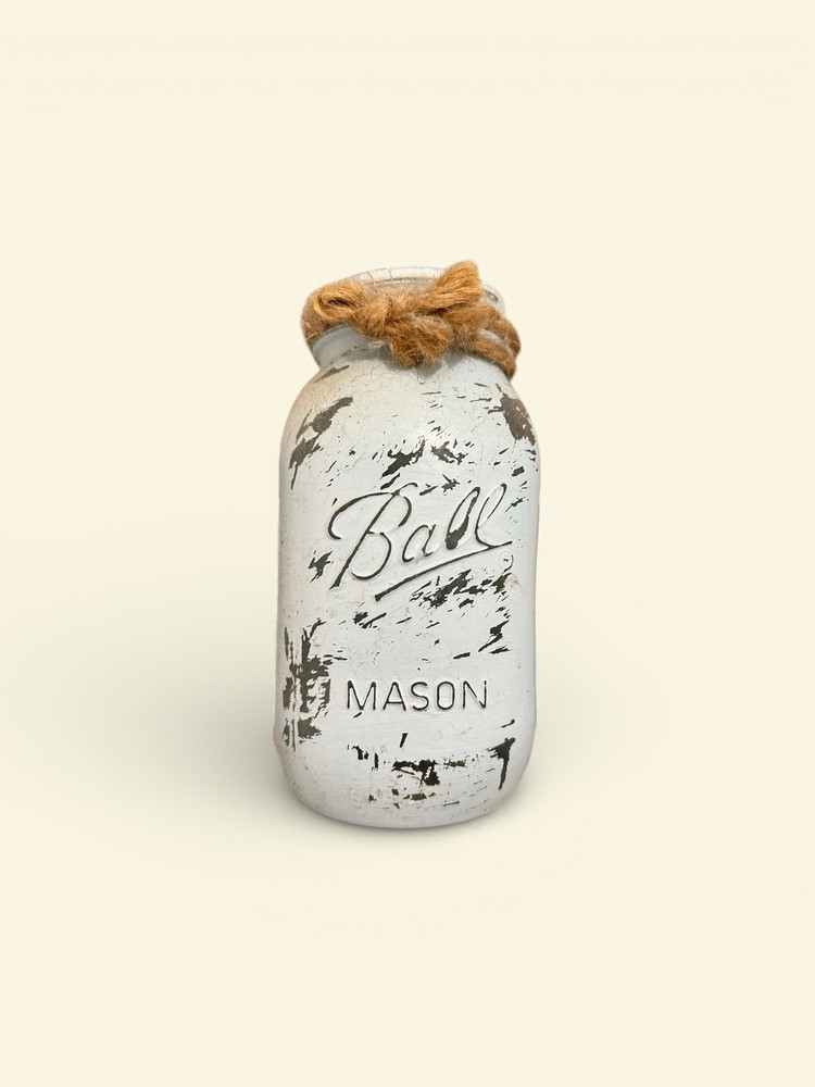 Ball Distressed White Rustic Glass Apothecary Jar with Twine Accent, Small