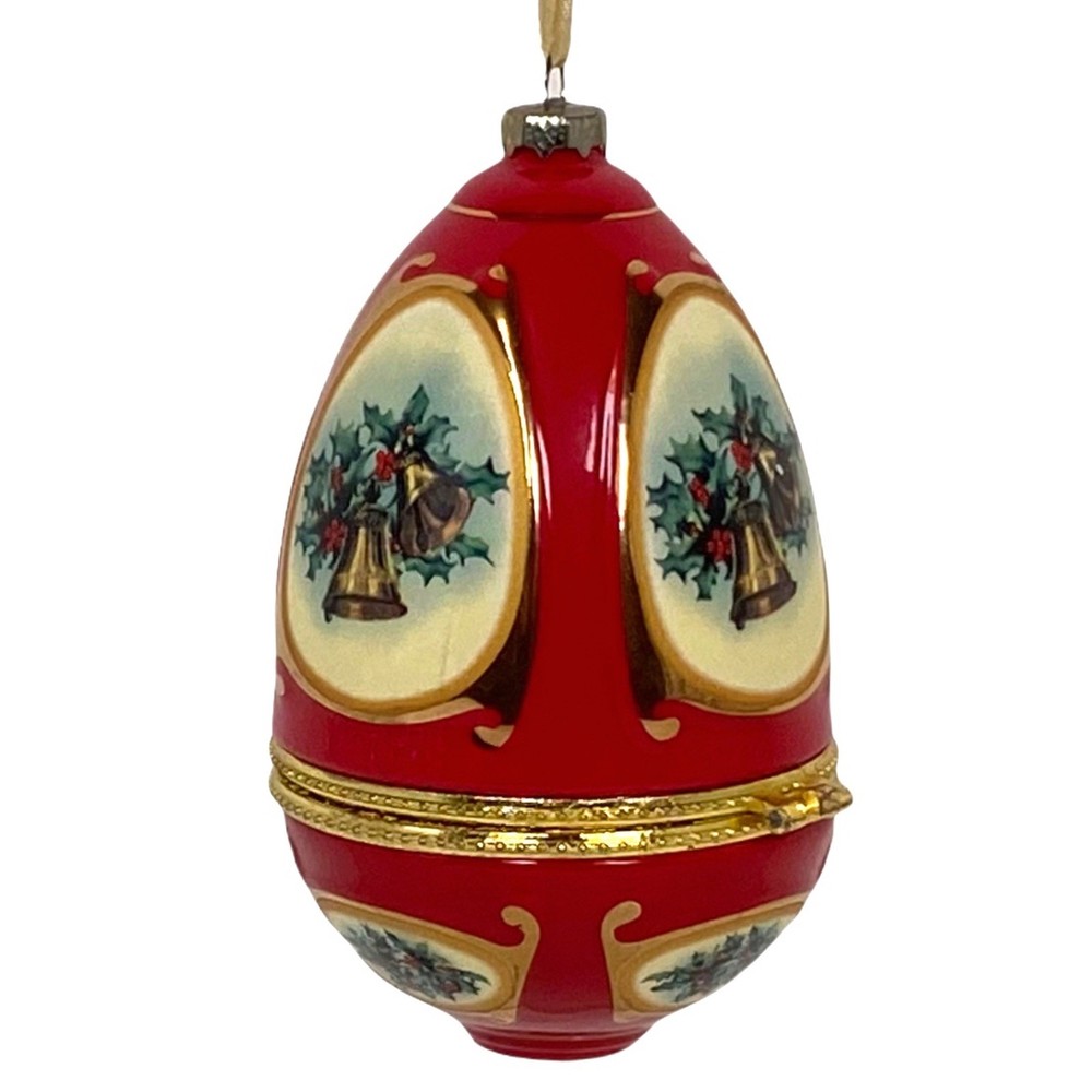 Holly Bells Musical Christmas Egg Ornament - Plays Joy To The World