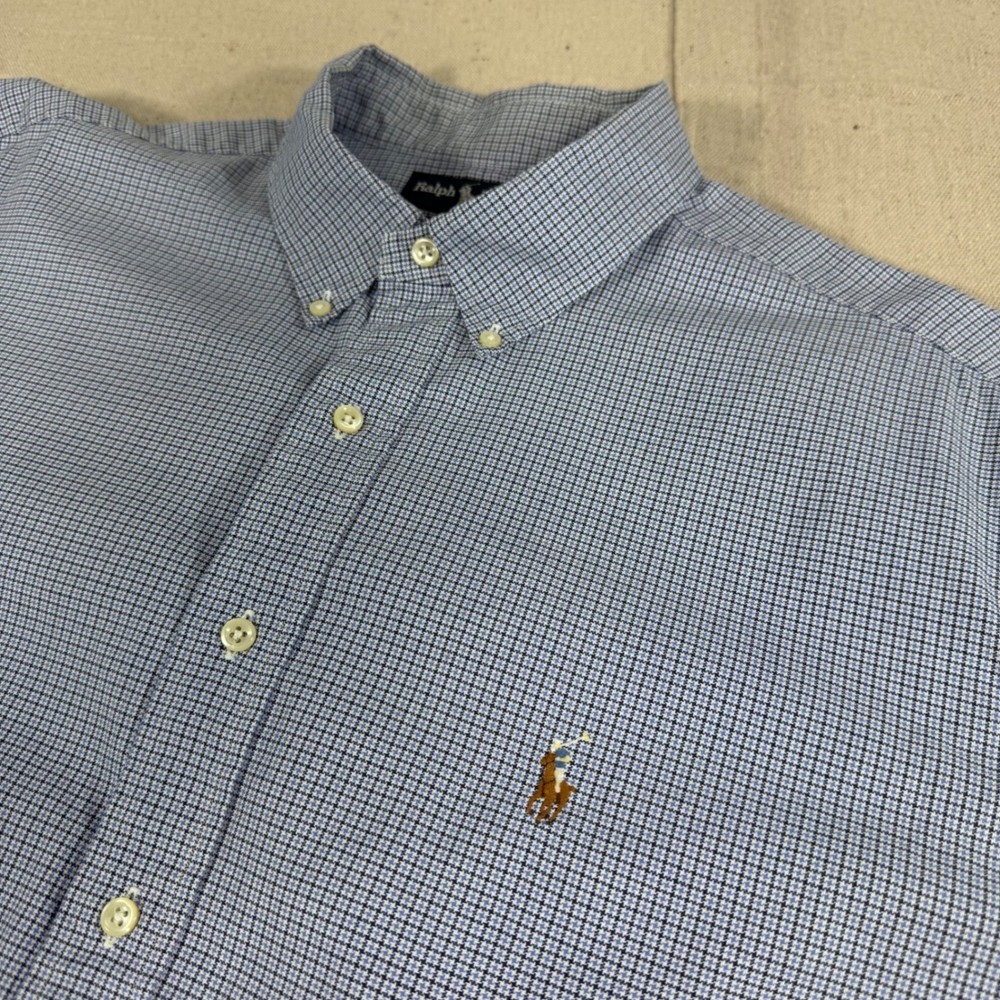 Ralph Lauren Button Down Shirt Mens 17.5 32/33 Blue Yarmouth Oxford Flesh Pony
