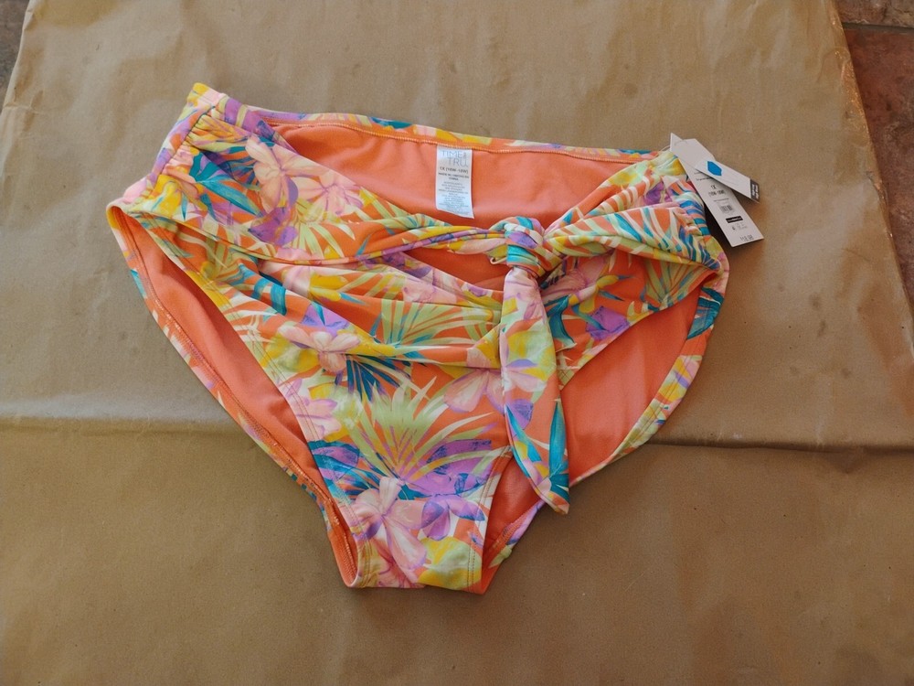Floral Tropical High-Waist Swim Bottoms 1X by Time & Tru NWT