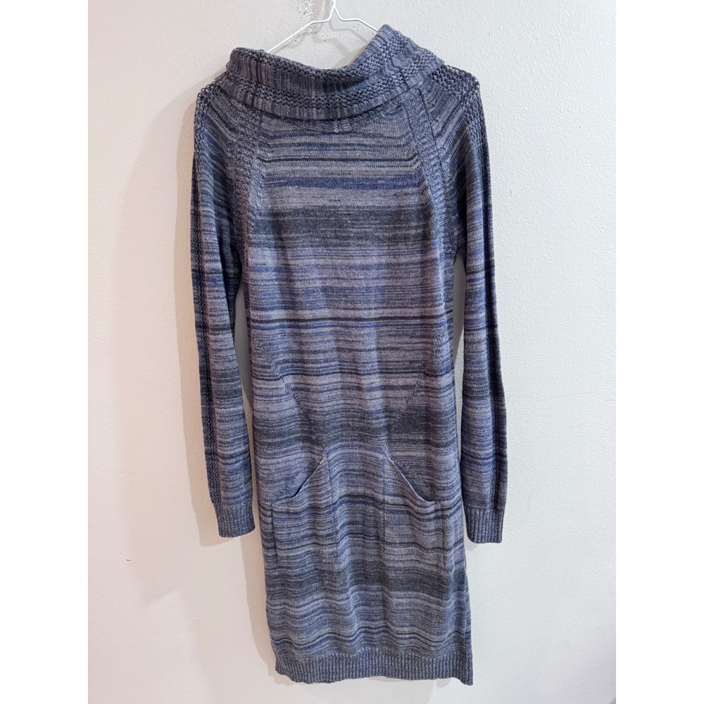 Prana Striped Cowl Neck Sweater Dress Long Sleeve Pockets Size Medium