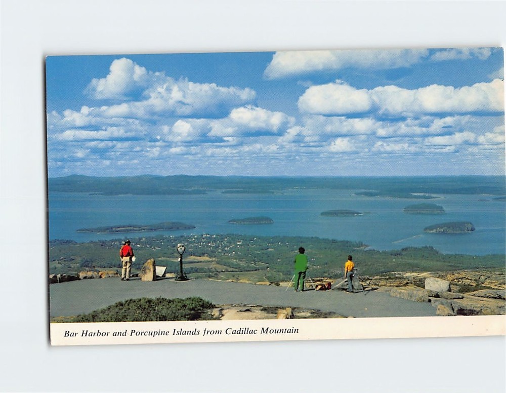 Postcard Bar Harbor and Porcupine Islands from Cadillac Mountains Maine USA