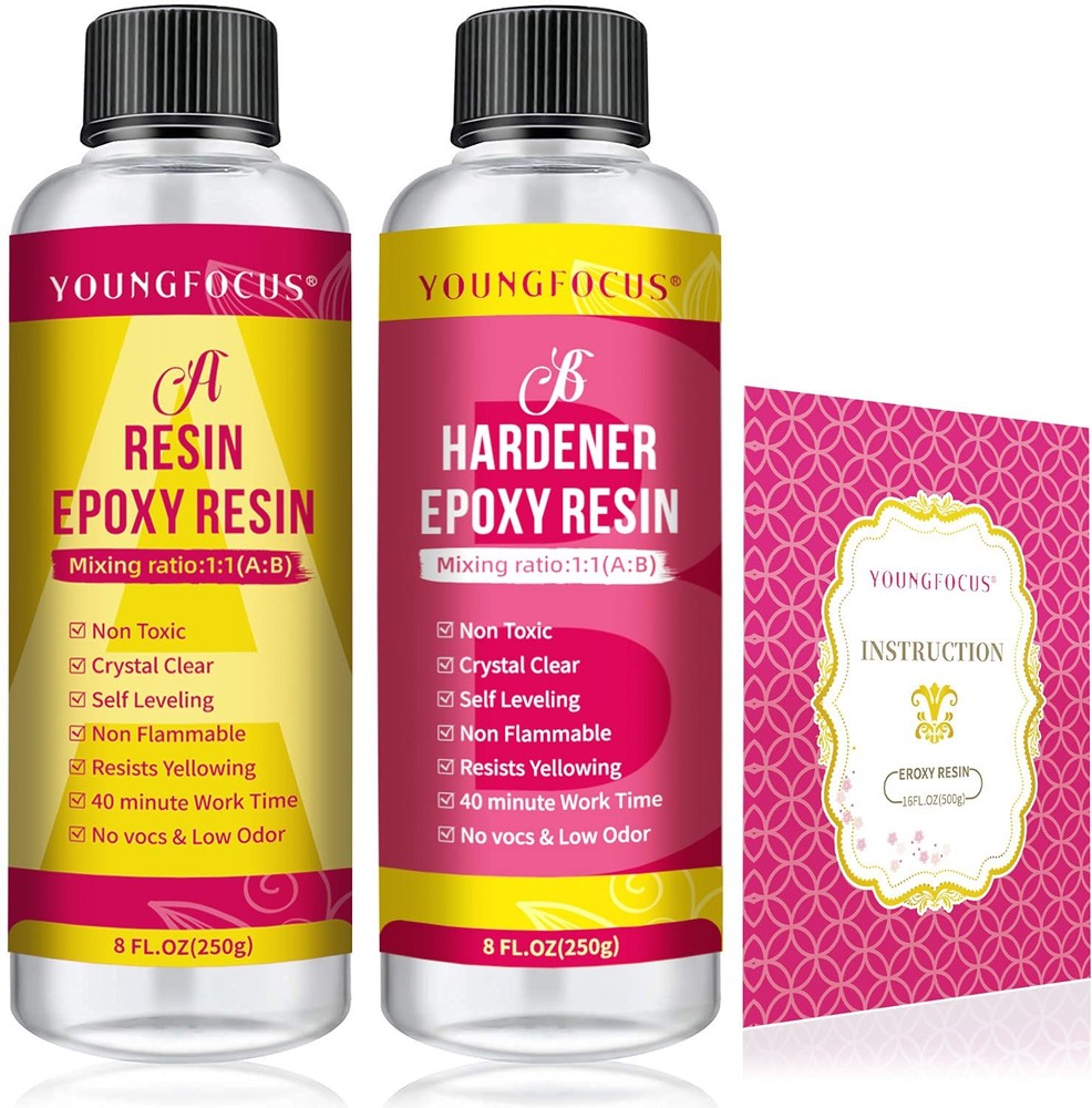 Epoxy Resin-16OZ Resin Kit, Epoxy Resin Crystal Clear-Not Yellowing and No Bu...