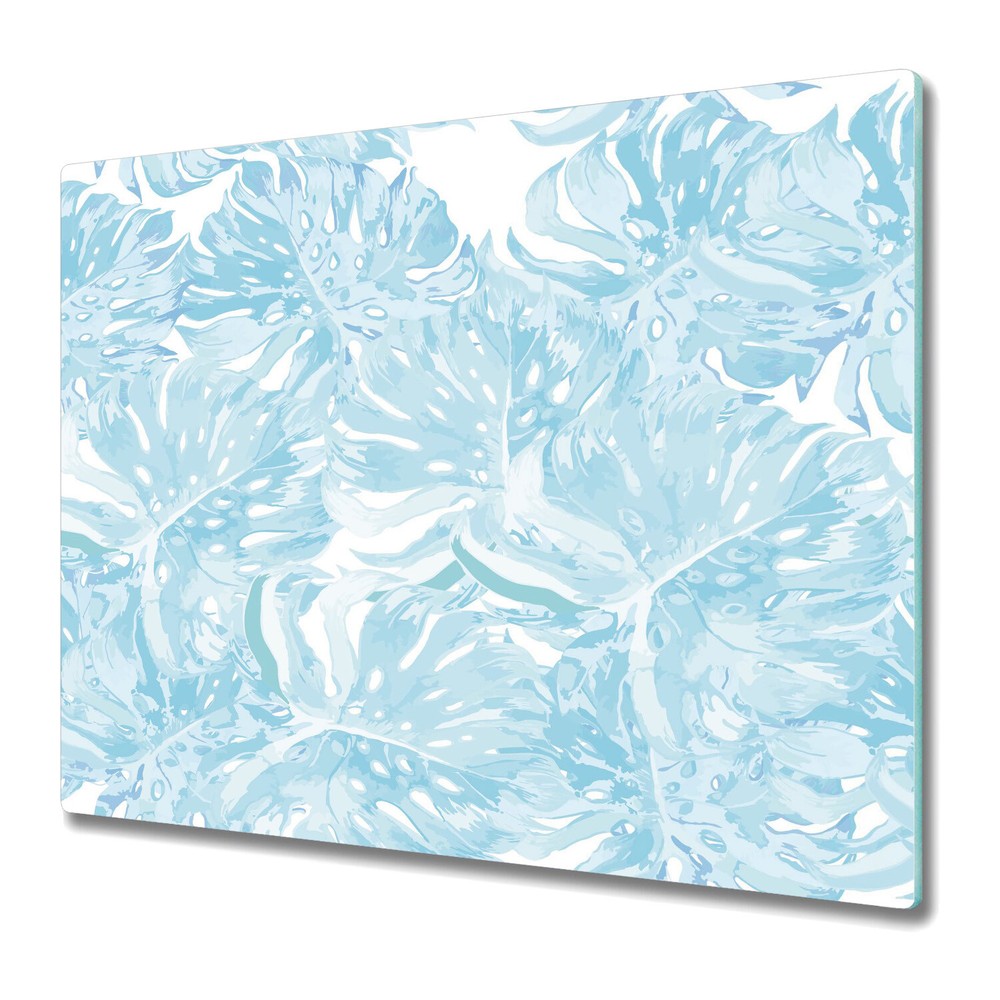 Glass Worktop Kitchen Chopping Board Tropical Palm Leaf Blue Leaf Modern 60x52
