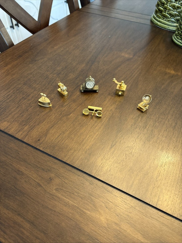 Vintage Miniature Dollhouse Brass Accessories Mixed Lot of (6) iron, clock, etc
