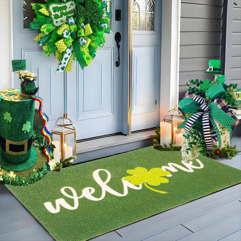 St. Patrick's Day Lucky Clover Indoor Outdoor Welcome Doormat