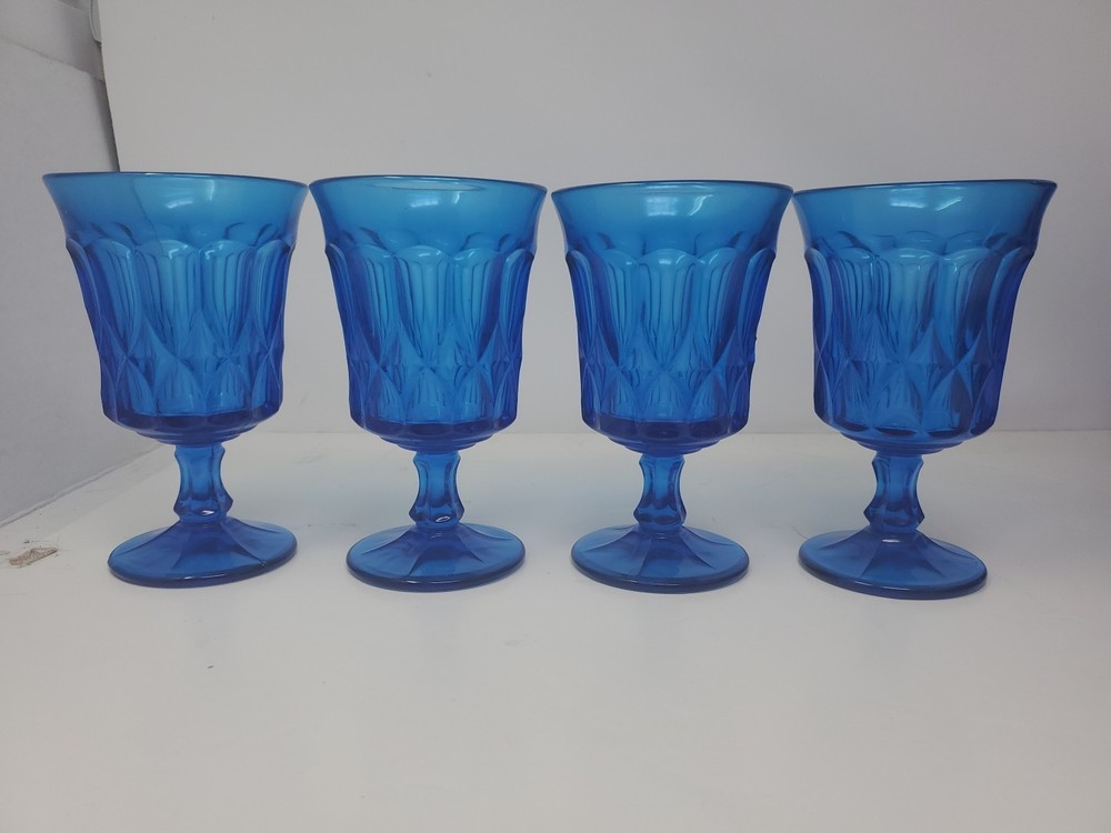 Set of 4 Vintage Noritake Perspective Cobalt Blue Water or Wine Goblet 6.5” 10oz