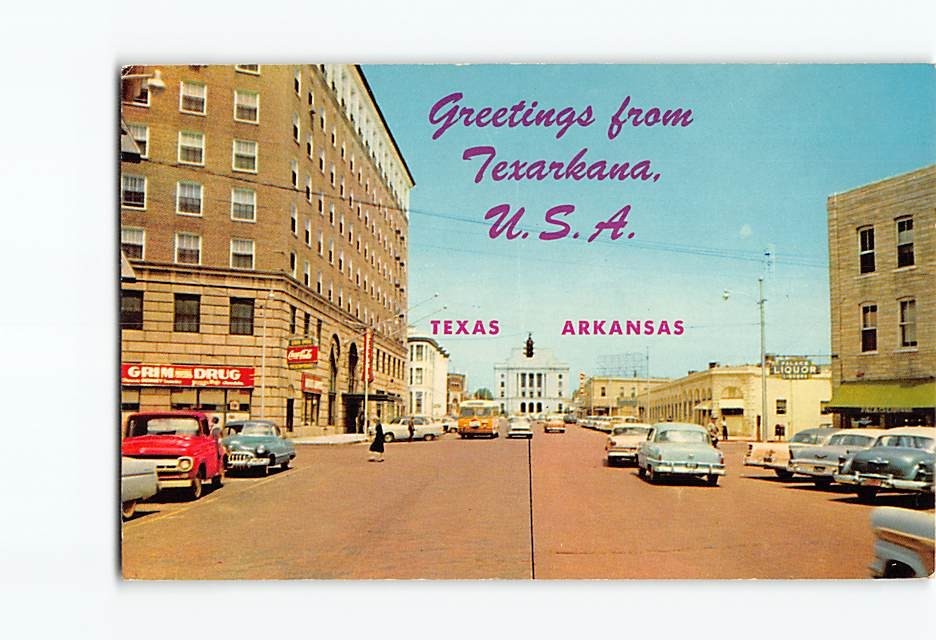 Postcard Stateline Avenue Greetings from Texarkana Texas-Arkansas USA