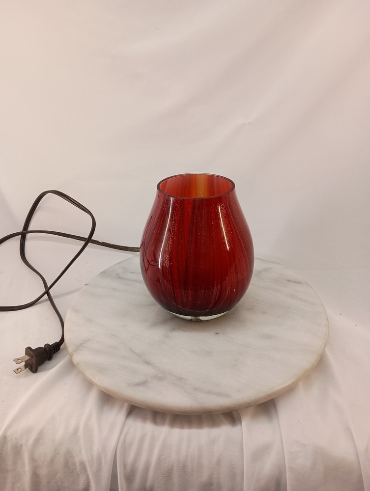 Vintage Murano Style Glass Red Metallic Swirl Table Desk Lamp
