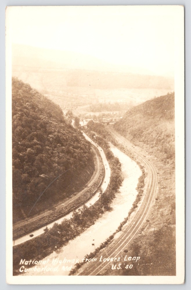 Cumberland MD~National Highway~View From Lovers' Leap~Real Photo Postcard~RPPC