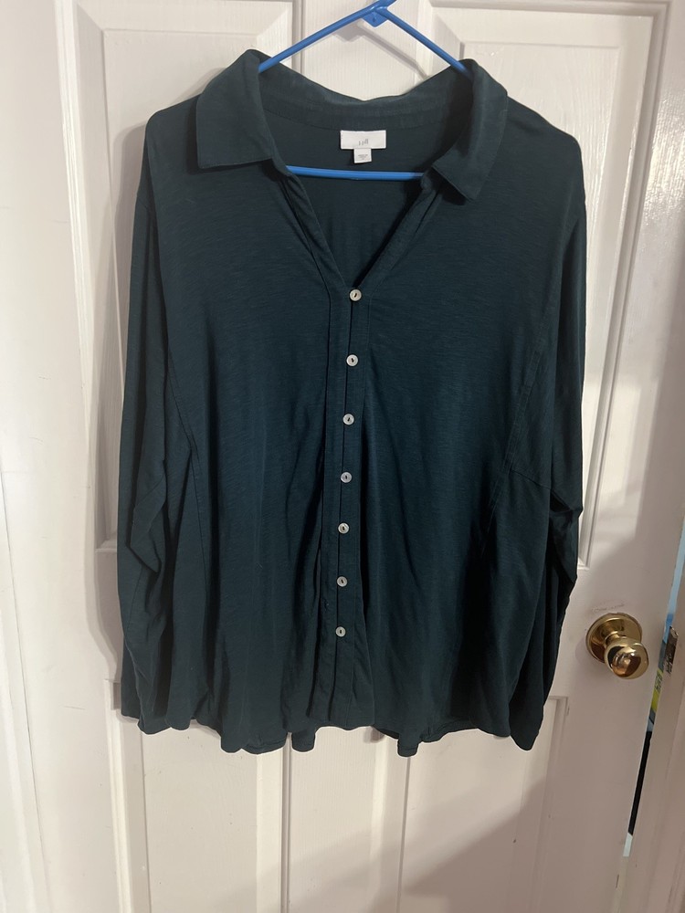 J. Jill  Blous Tunic Button Up Teal Long Sleeve Pleated Back Women’s XL