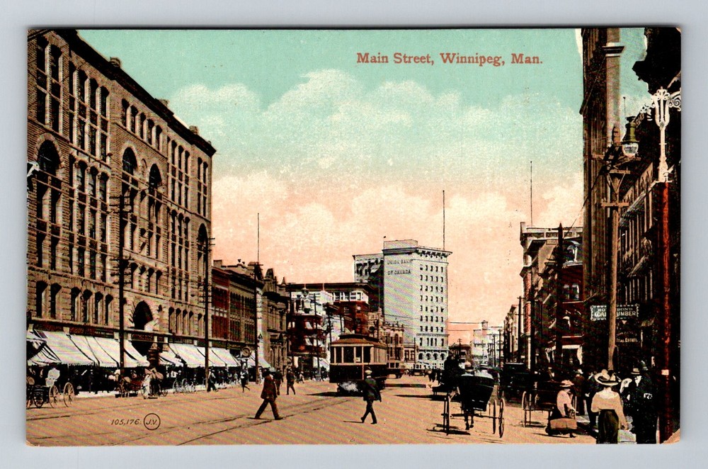 Canada- Manitoba Winnipeg Main Street Horse & Carriage Old Post Vintage Postcard