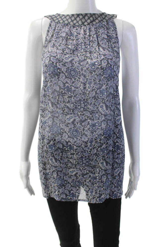 Joie Womens Silk Printed V-Neck Sleeveless Blouse Top Blue Size MFree Shipping in US $100+ Orders | $6.95 Orders Below
