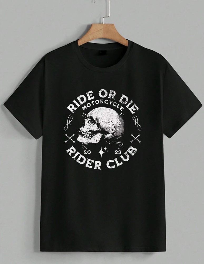 Ride Or Die Motorcycle Rider Club Graphic T-Shirt Skull Biker Vintage Tee Unisex