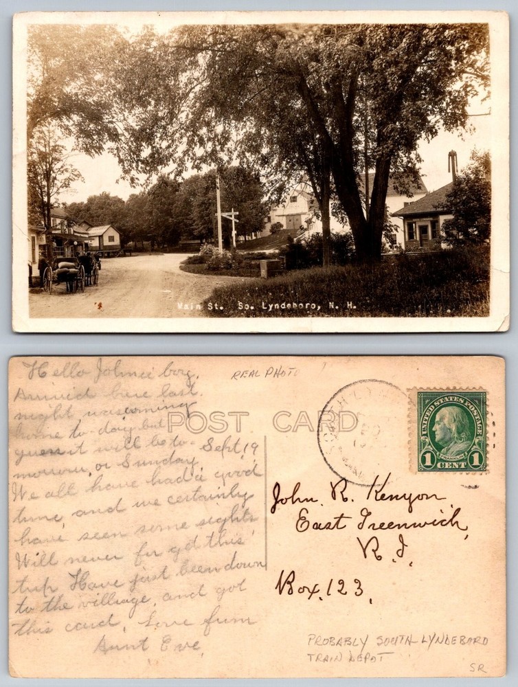 Main St. South Lyndeboro NH Real Photo Postcard Horse Cart 1910s RPPC