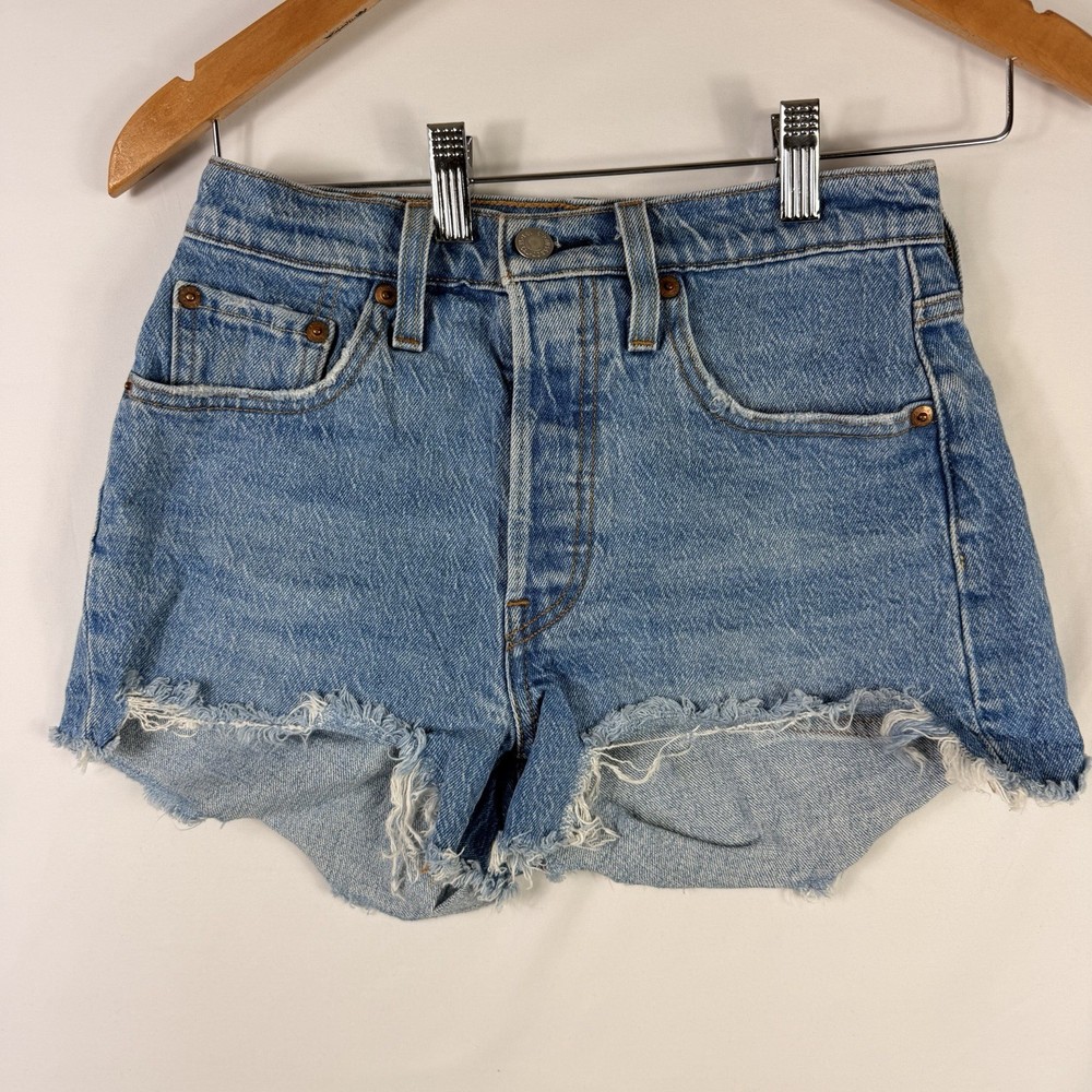 Levis 501 Shorts Women's 24 Blue Denim Cut Off Button Fly Light Wash Mid Rise