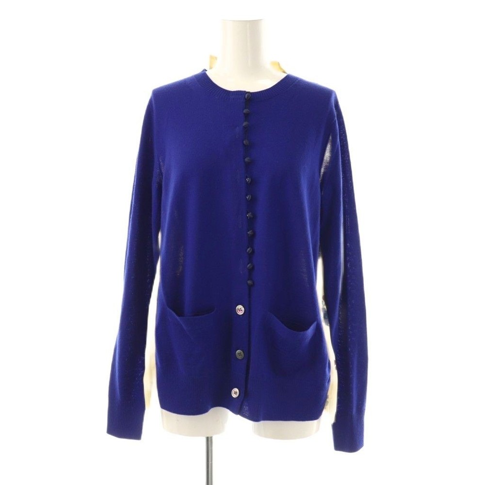 Sacai Women's Knit Cardigan Navy Beige Back Pleated Sheer Size 2 AB Condition