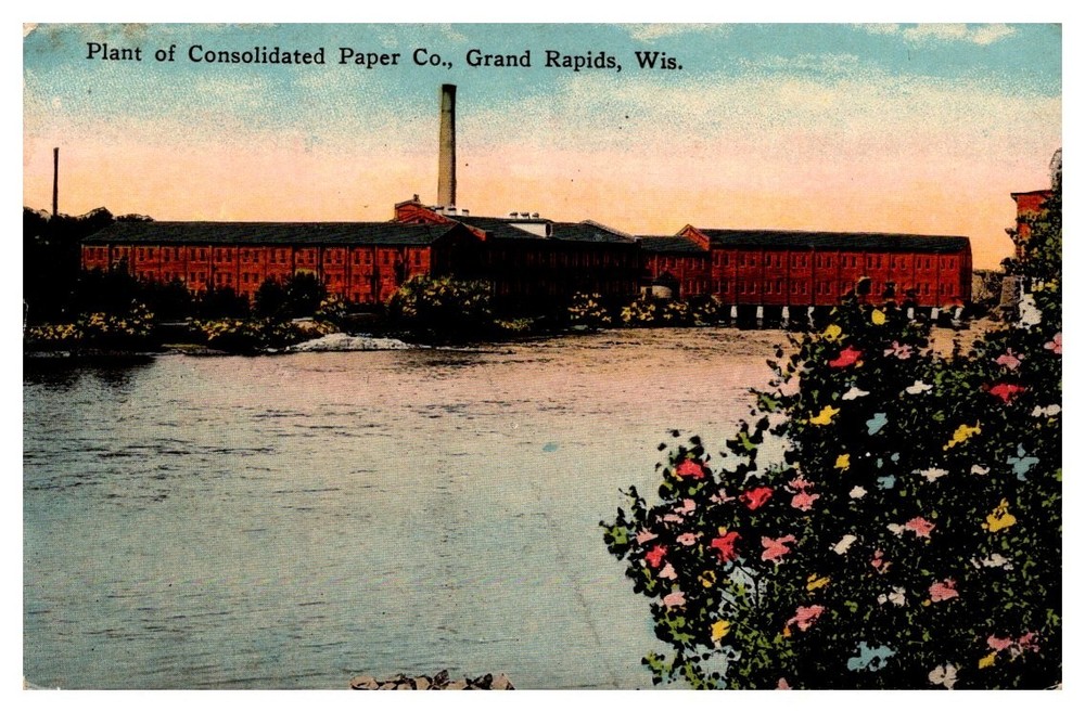 c1920 Consolidated Paper Plant Grand Rapids Wisconsin Vintage Postcard
