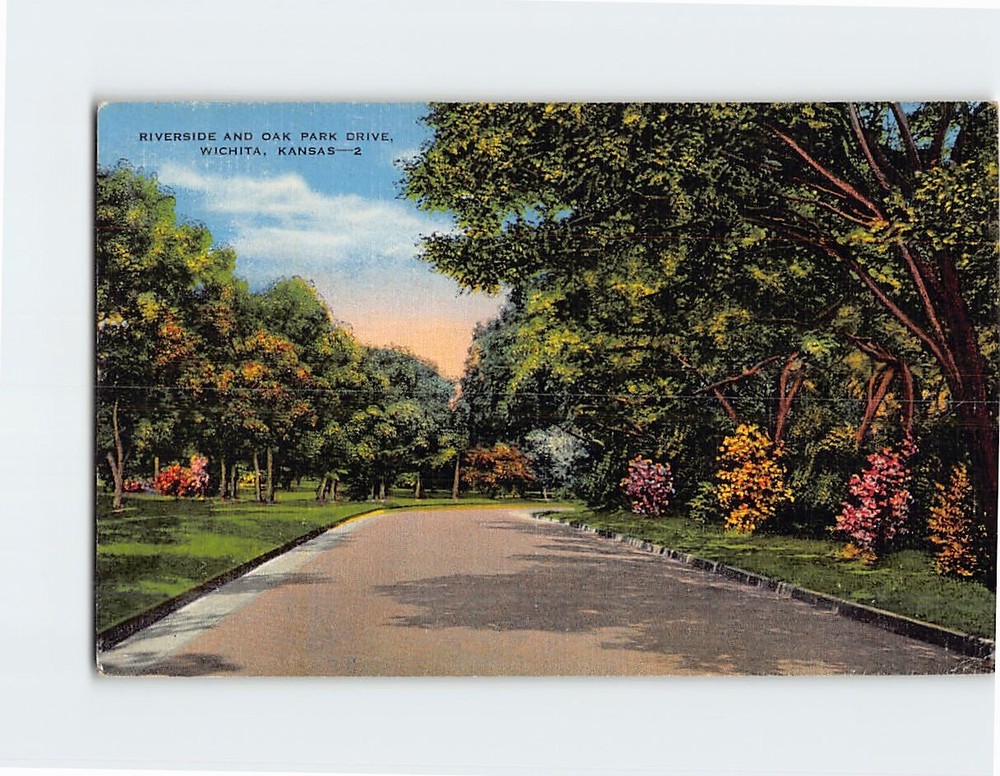 Postcard Riverside and Oak Park Drive Wichita Kansas USA