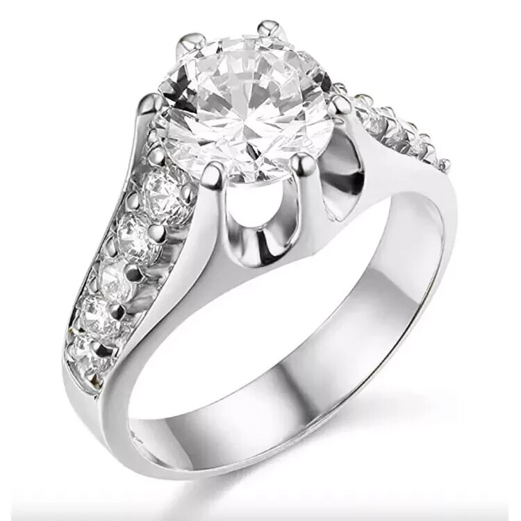14k White Gold Plated 2.00CT Round Cut Natural Moissanite Engagement Ring