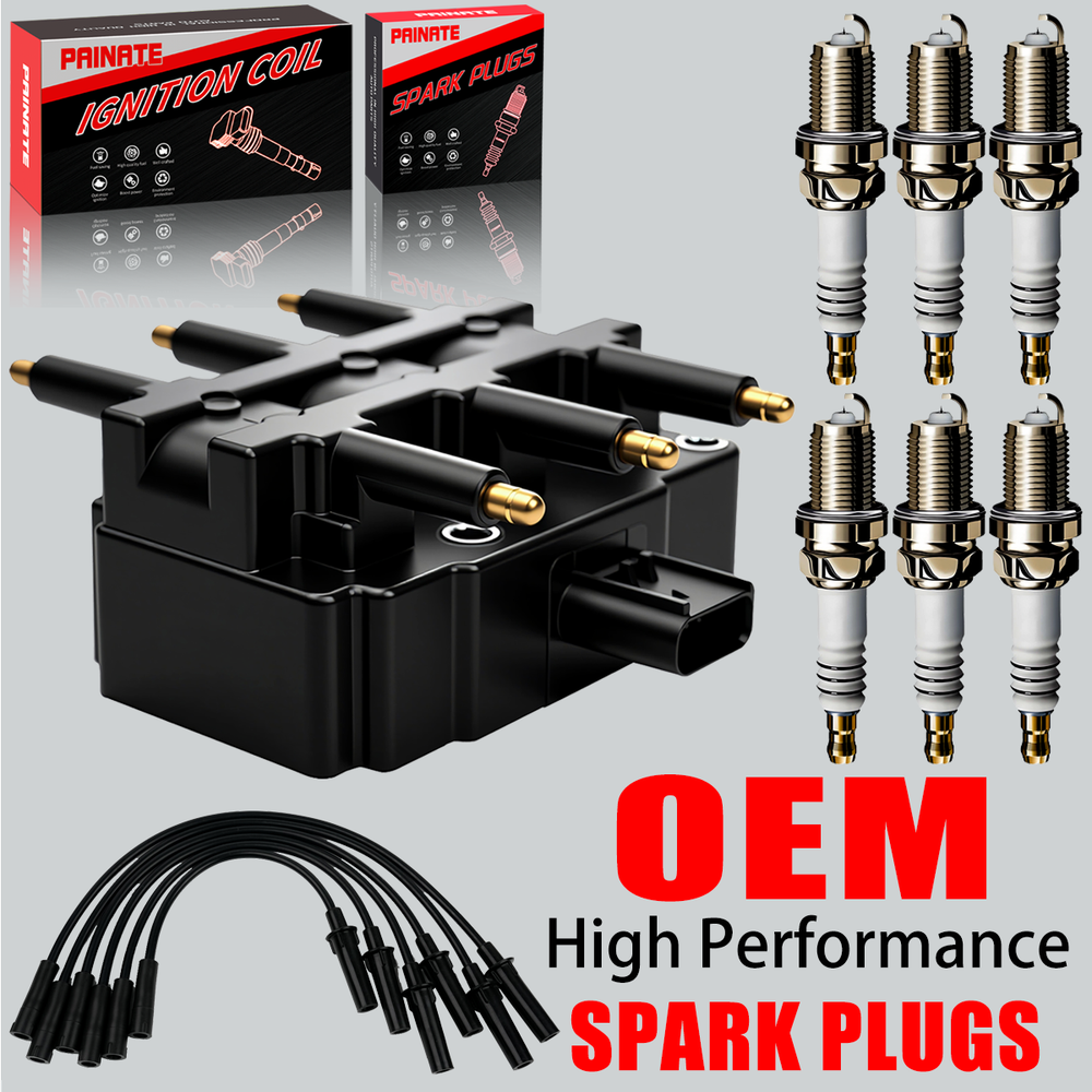 Brand OEM Ignition Coil & Spark Plugs & Wires For Dodge Chrysler 3.3L 3.8L UF305