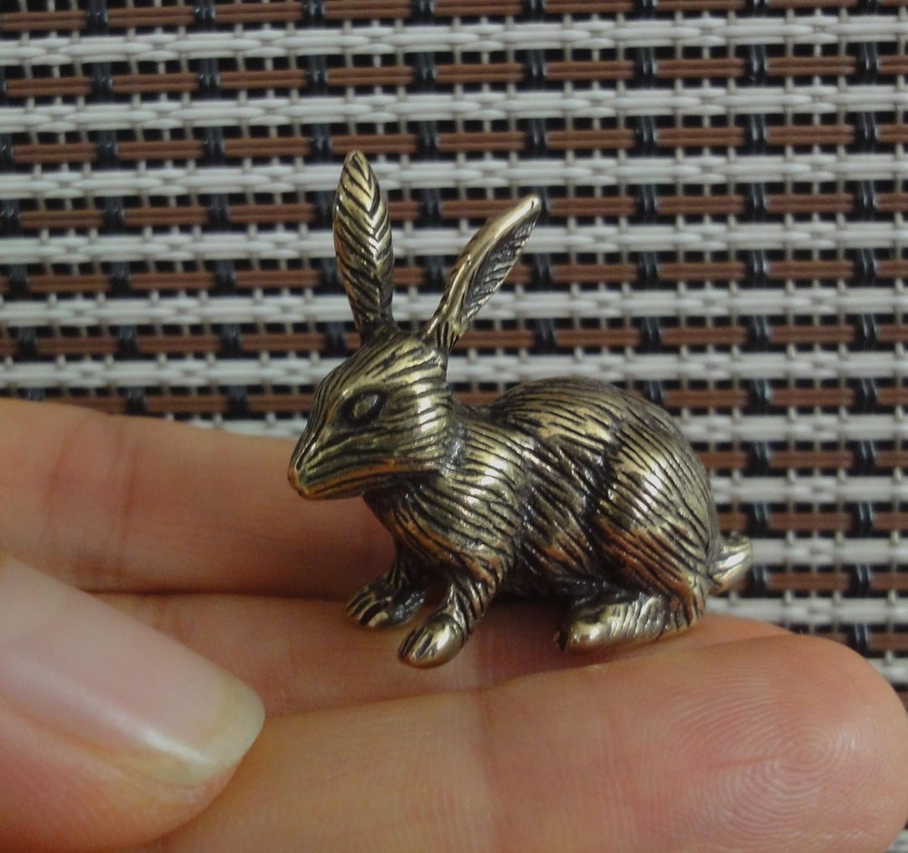 Solid Brass Little Adorable Rabbit Figurine Statue Animal Sculpture