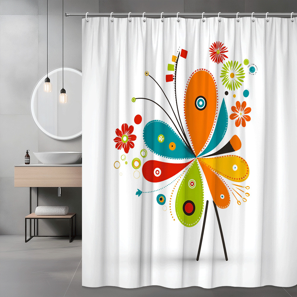 Colorful Flower Graphic Shower Curtain Abstract Floral Art