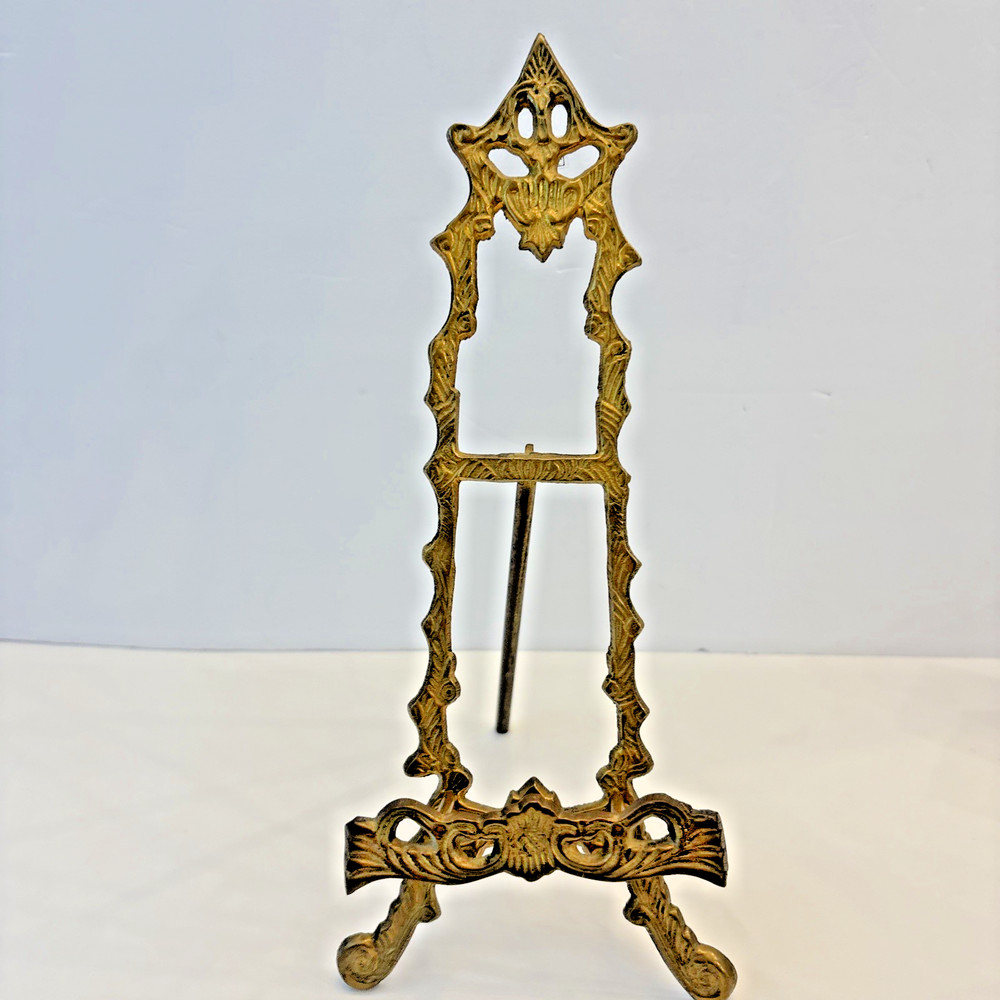 Vintage Brass Tabletop Ornate Decor Easel Art Picture Display Stand 11”
