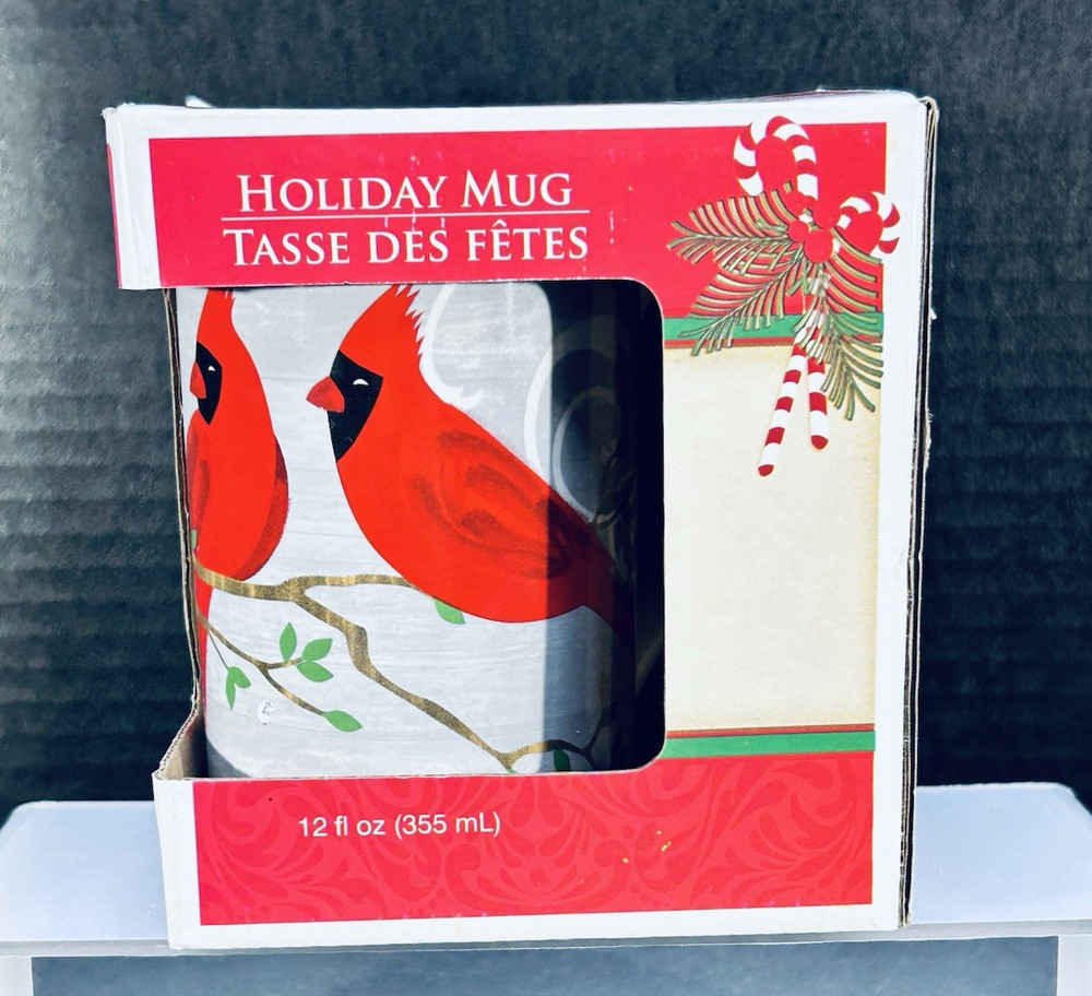 Royal Norfolk Red Cardinals Holiday Christmas 12 oz Coffee Tea Mug Cup NIB