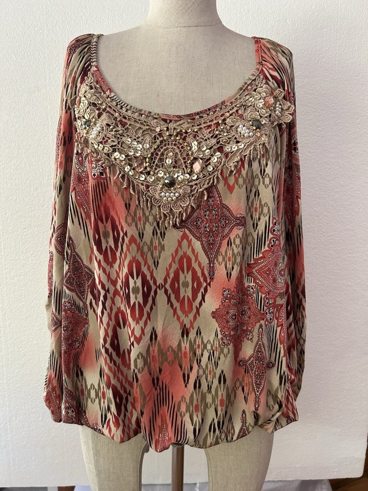 Dress Barn Blouse Women’s Plus Size 22/24 Pullover Stretch Top Embellished Neck