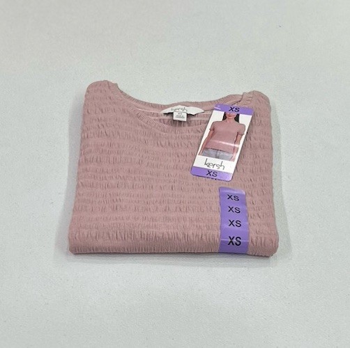 Kersh Women's Crew Neck Short Sleeve Textured Tee, Pink, Size XS