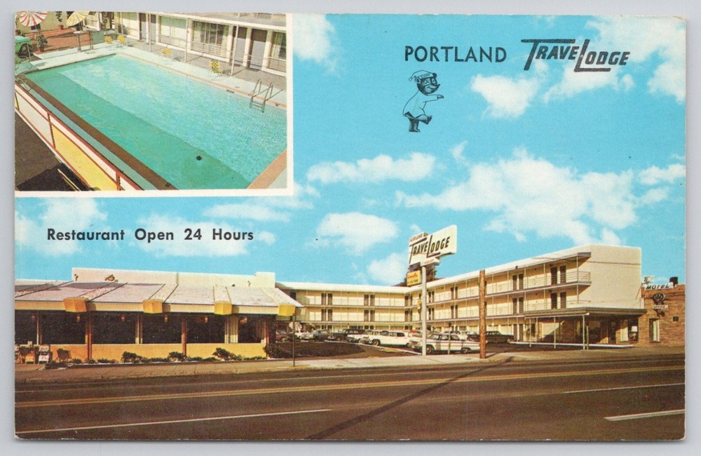 Vintage Portland Oregon Travelodge Motel Swimming Pool Dexter Press Postcard