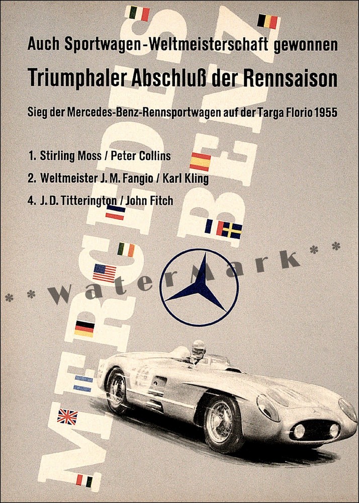 Mercedes Benz 1955 Targa Florio Italy Vintage Poster Print German Car Racing
