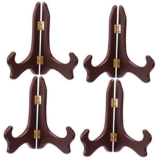 4-Pack 5-Inch Red Wooden Plate Display Stands for Decorative Showcase