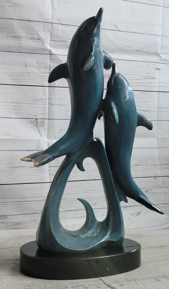 Handmade Bronze Dolphins Statue by Miguel Lopez Abstract Art with Special Patina-image