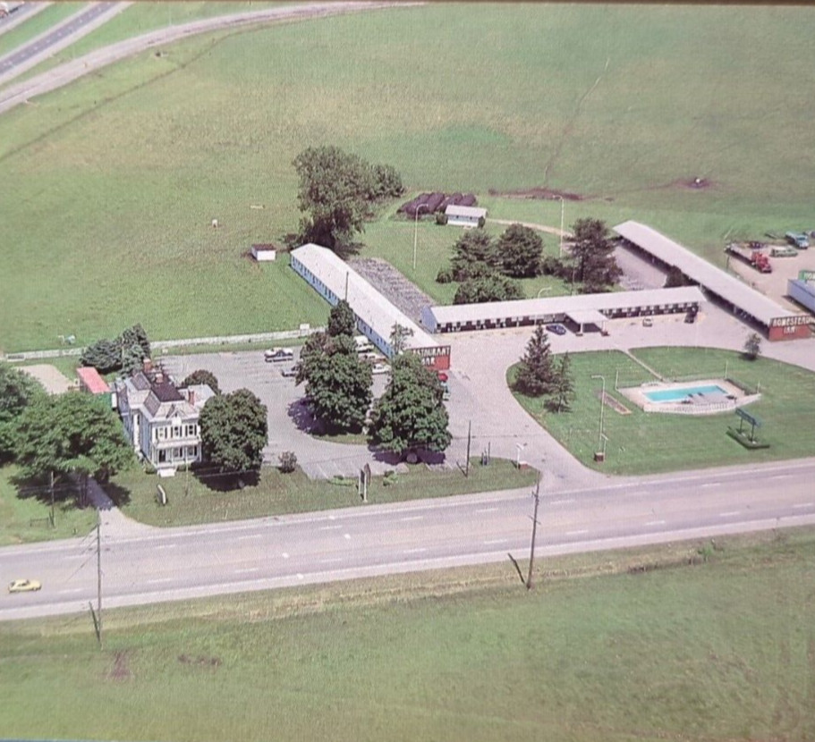 Milan OH Ohio Aerial View Homestead Inn Motels & Restaurant VTG Chrome Postcard