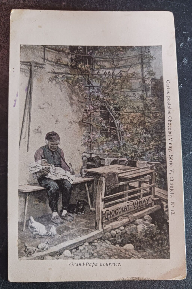 Anuncio de postal de colección CHOCOLATE VINAY ABUELO Nourrice indiviso espalda antigua publicada-image