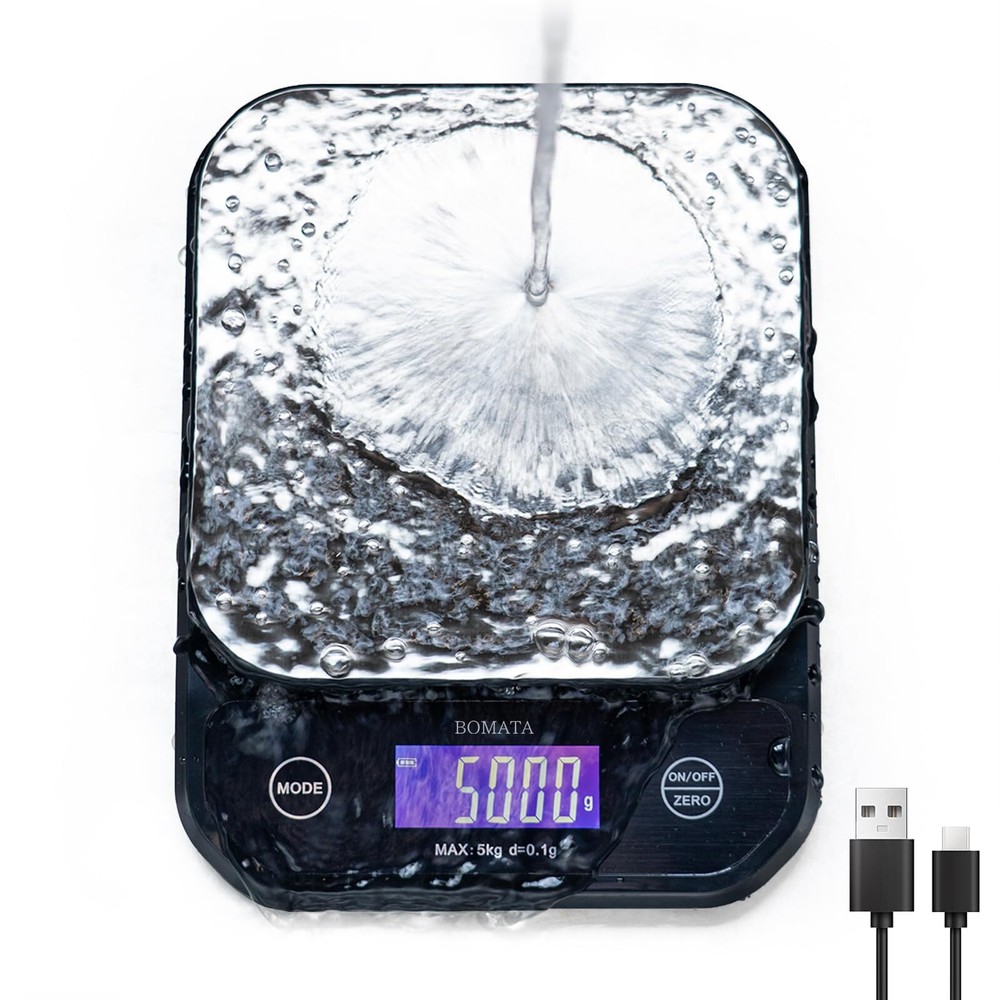 Waterproof Kitchen Scale, 0.1g/0.01oz High Precision, 5kg/11lb, Washable, USB...