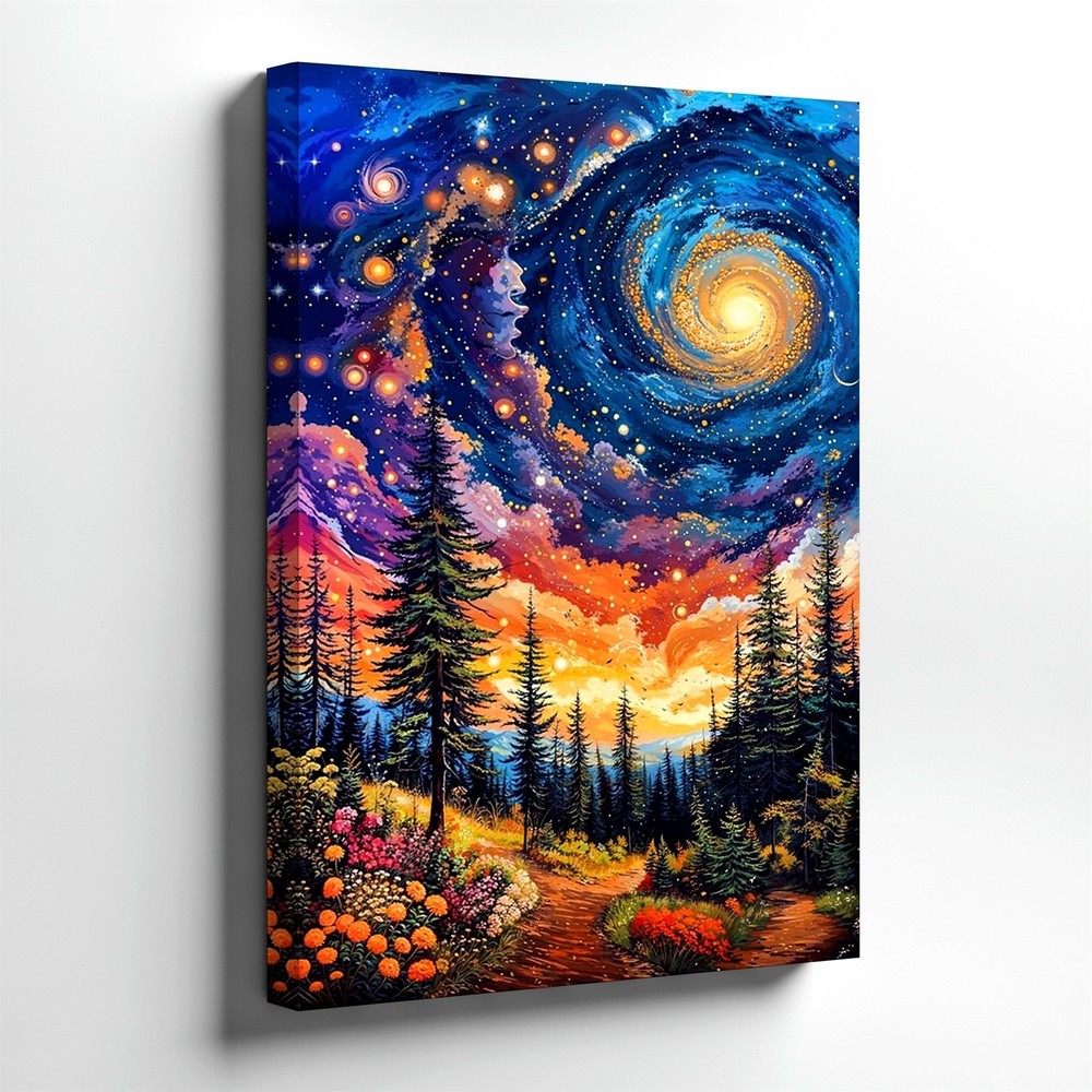 Wall Art Cosmic Galaxy Woman Face Forest Landscape Canvas Print Colorful Decor