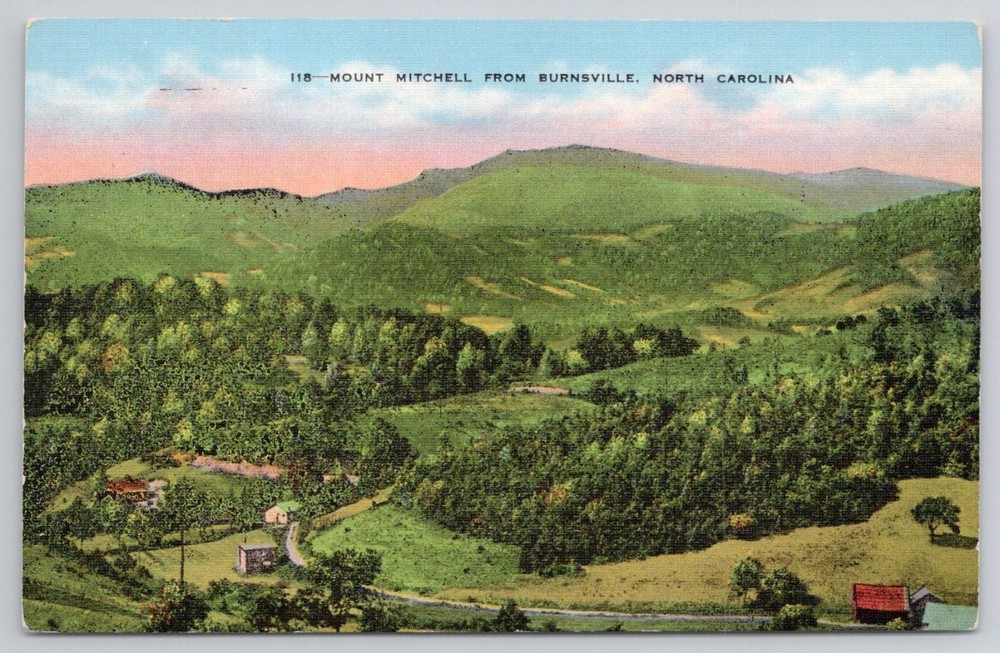 Mt Mitchell from Burnsville NC Vintage Linen Postcard Blue Ridge Parkway