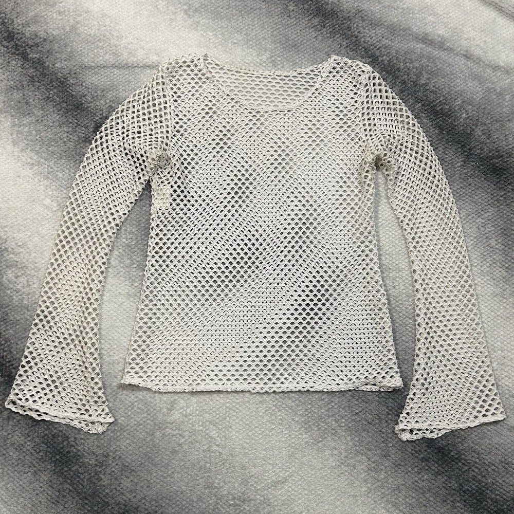 Y2K Bell Sleeve Flare Fishnet Top White Long Sleeve Rave Medium