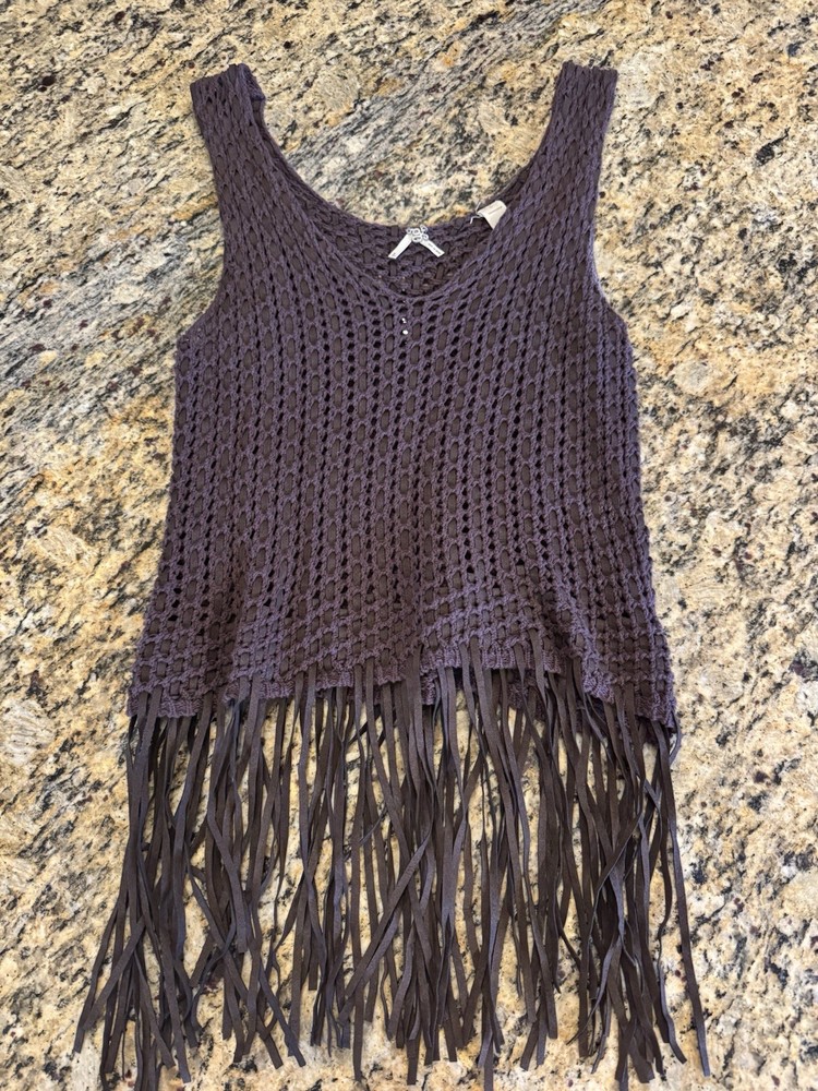 Large Brown Suede Fringe Tank Top