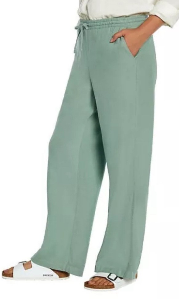 GAP Women's Drawstring Elastic Waist Linen Pull On Pant Size XXL Granite Green