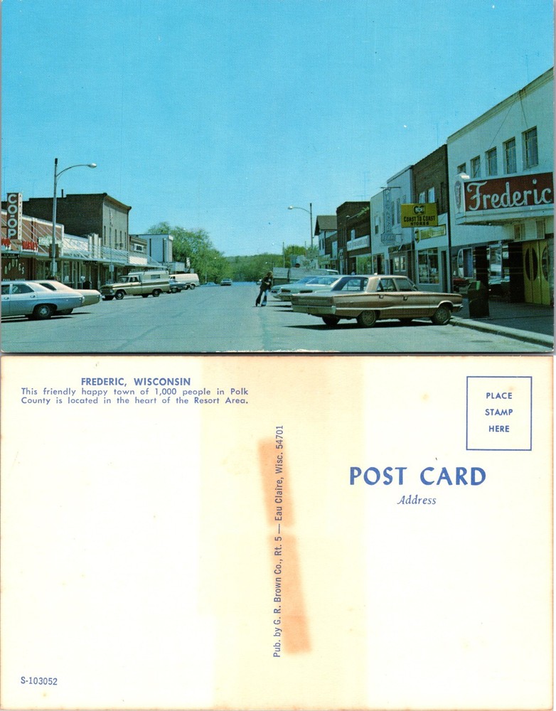 Main Street Frederic Wisconsin WI Postcard