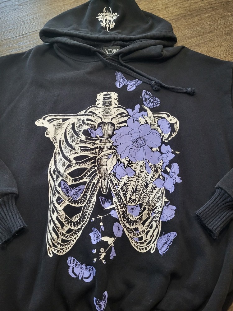 DOLLS KILL WIDOW Vita Ex Mortis Graphic Hoodie SWEATSHIRT, XS X-Small Black, New
