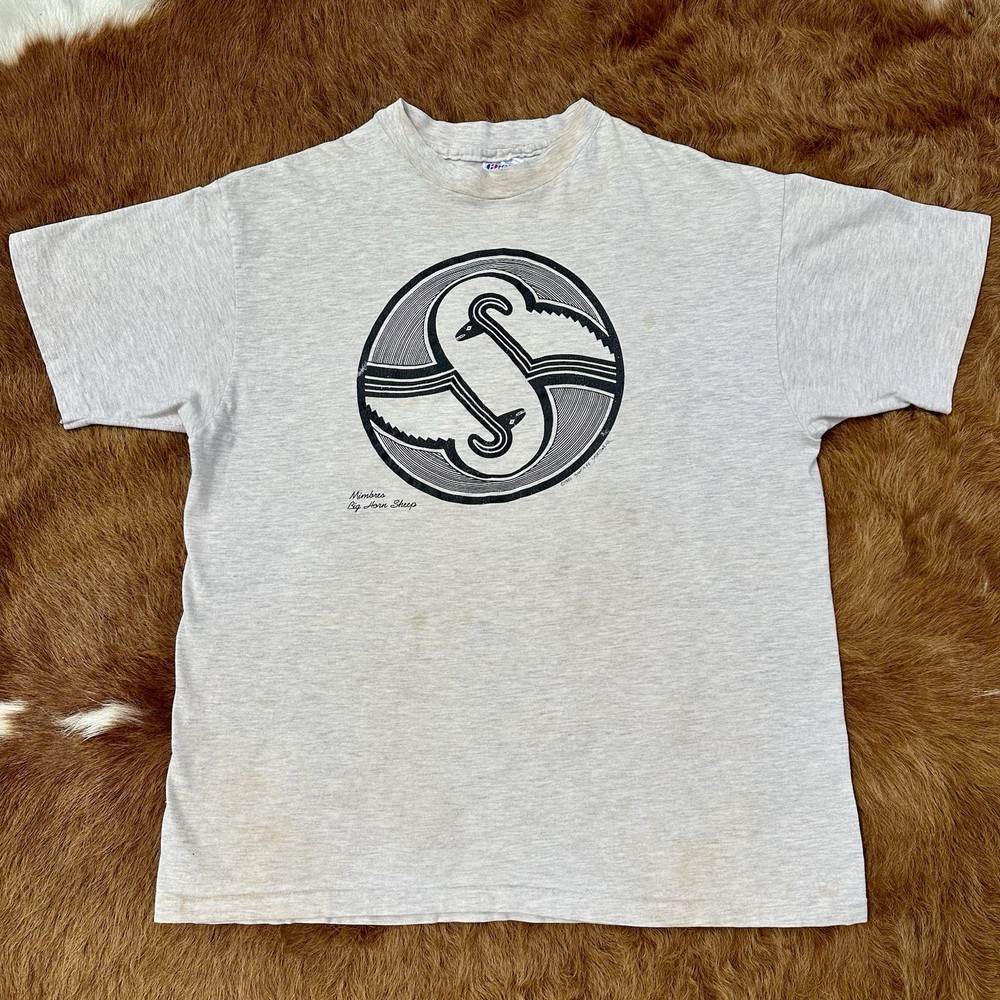 Vintage 90s Numbers Big Horn Sheep Single Stitch T Shirt L USA Native Distressed