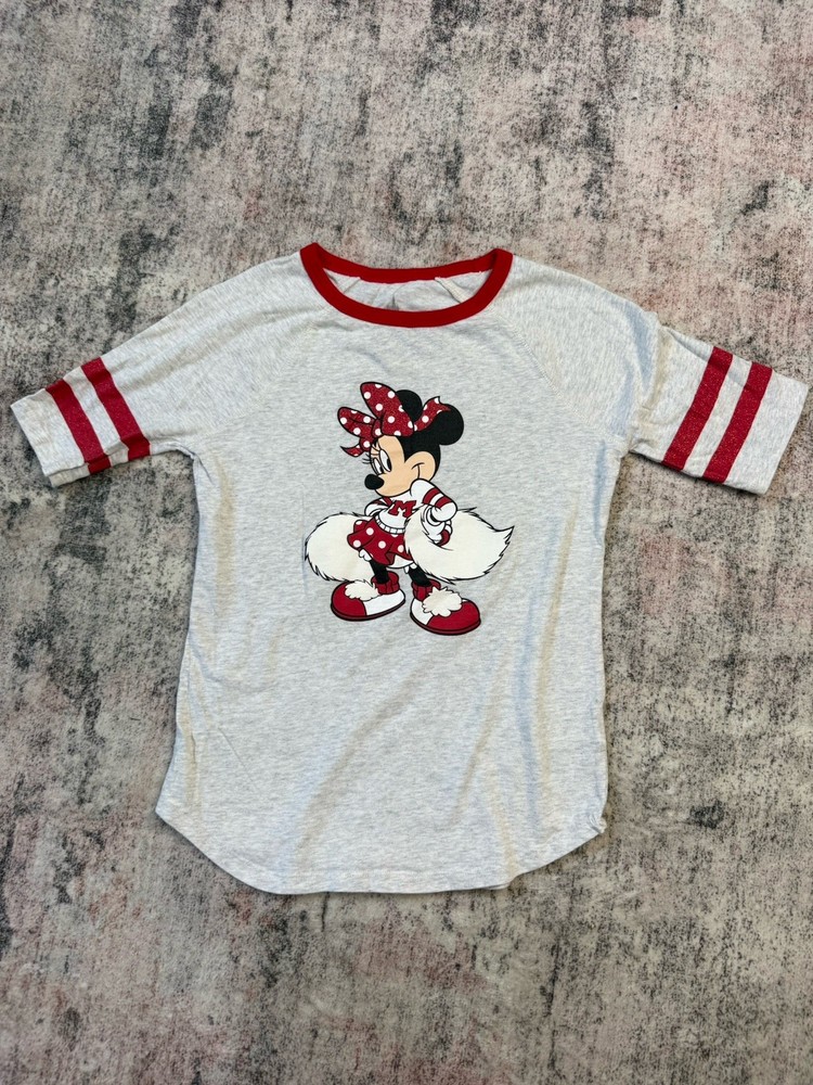 Disneyland Resort Minnie Mouse Cheerleader T-Shirt Girls Size L Gray Red