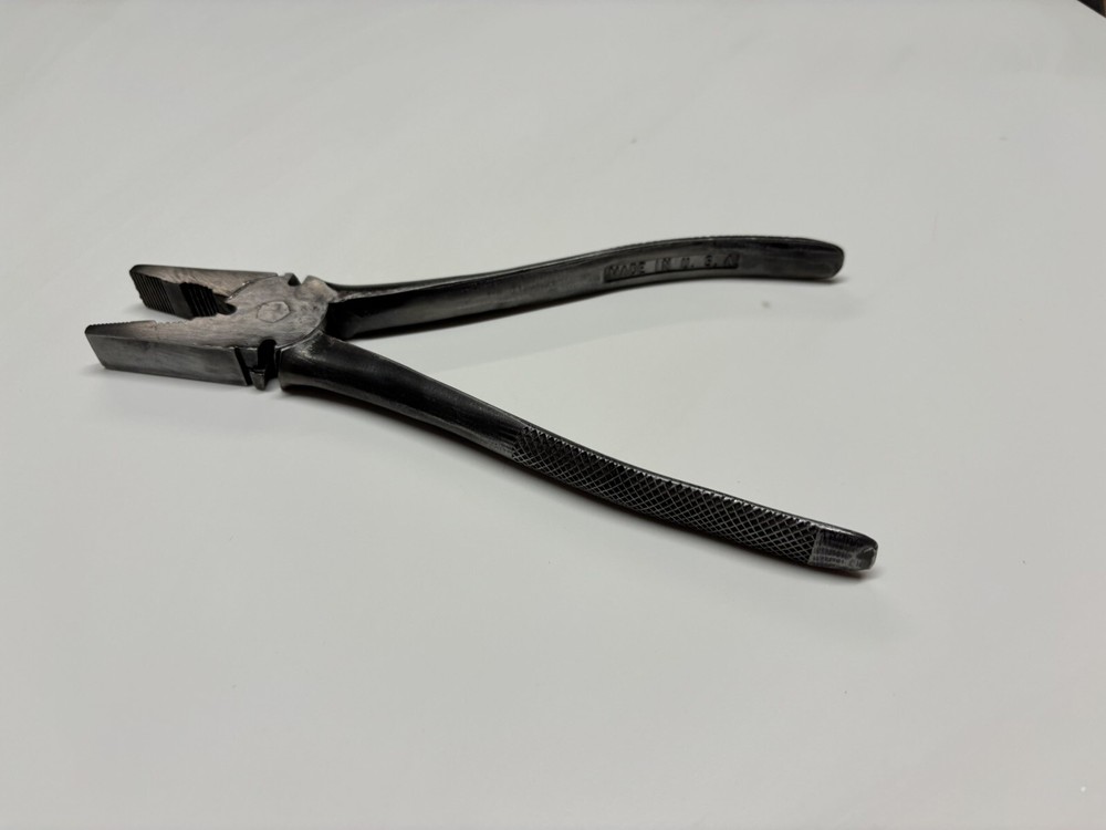 Vintage 8” Long Electricians / Linesman Pliers. Handle Stamped Made In The USA.